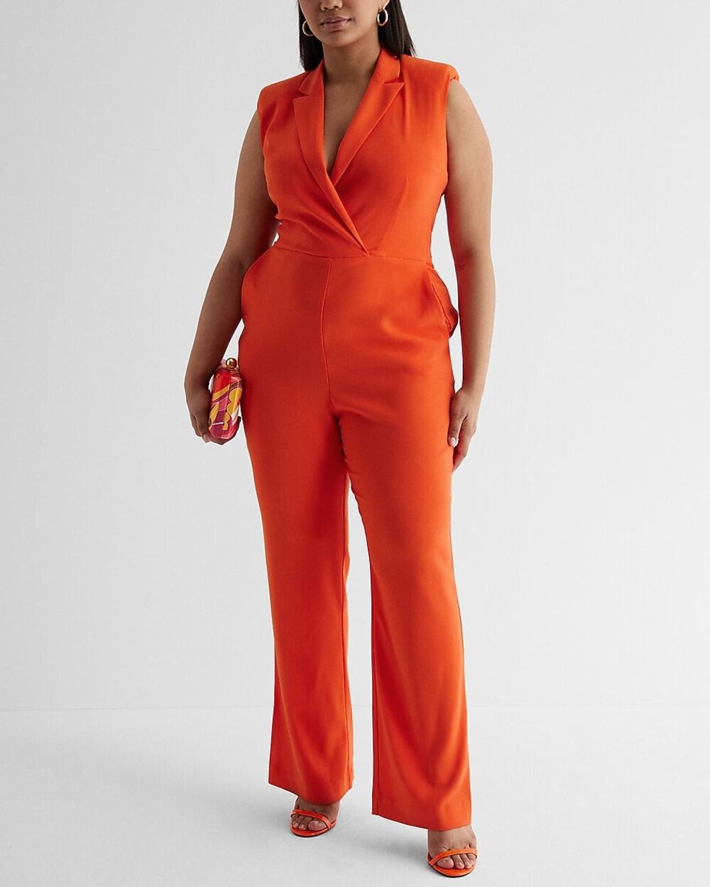 EXPRESS Sleeveless Blazer Jumpsuit Orange Sz 16 $140 {3G24}